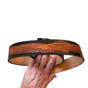 Vintage Leather Eagle Engraved Belt Made in Mexico